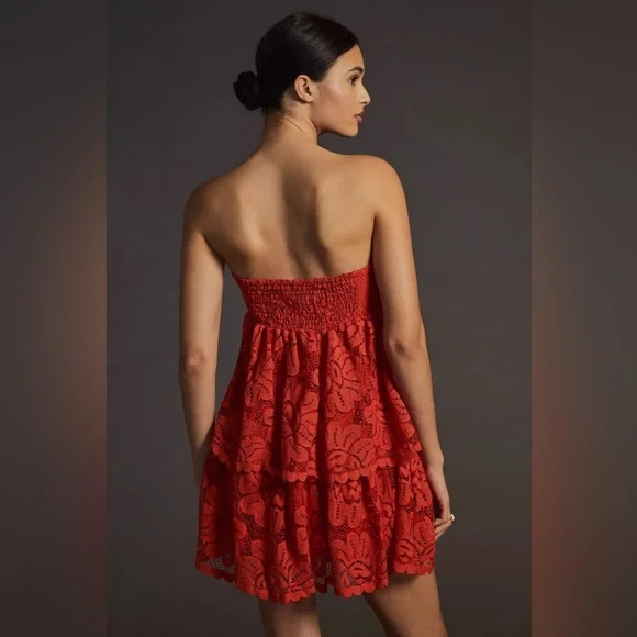 ✨ Maeve By Anthropologie Tiered Lace Mini Dress | Removable Spaghetti Straps - Picture 4 of 12